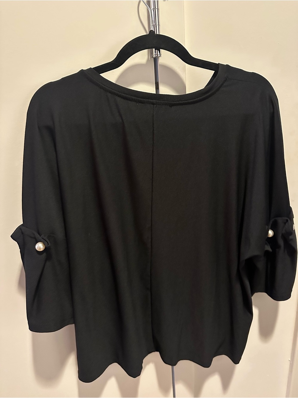 Zara Black Blouse with Pearl Sleeve Tabs - Picture 2 of 4